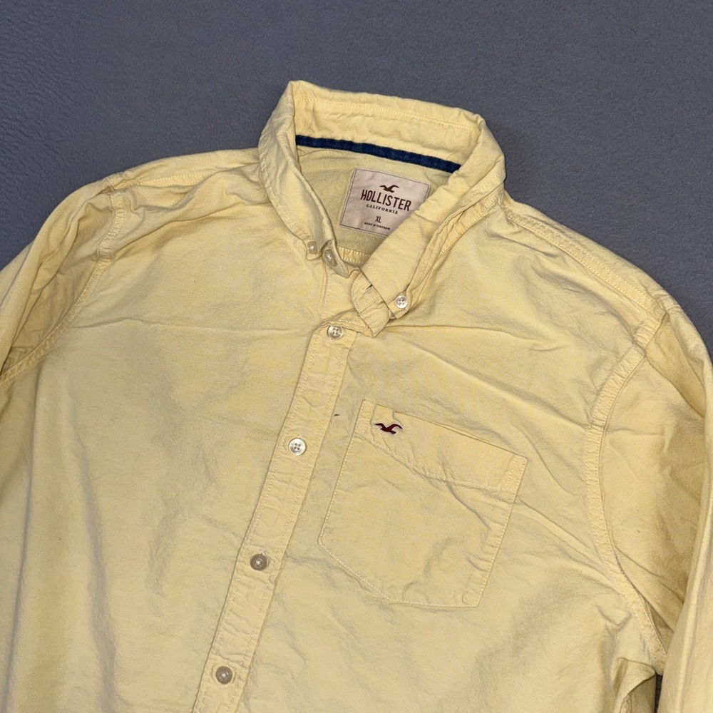 Hollister Shirt Mens XL Yellow Long Sleeve Button Down Preppy Summer Cotton
